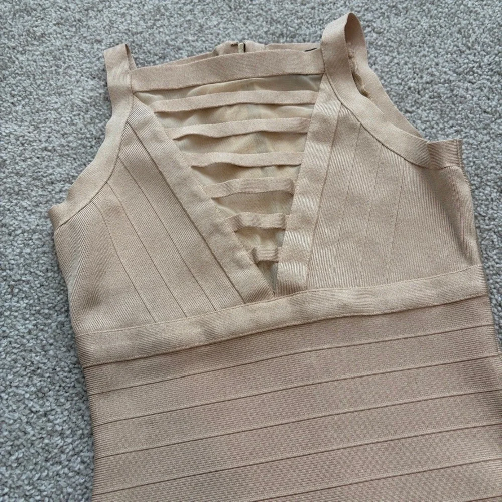 Marciano Penelope Bandage Dress Womens S Tan Beige Bodycon Cocktail Clubwear